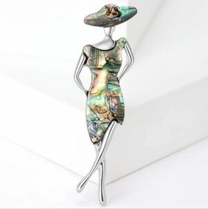 Silvertone Abalone Shell Lady Brooch